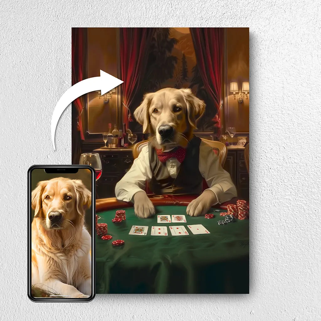 The Poker Player custom personalized dog portrait from photo