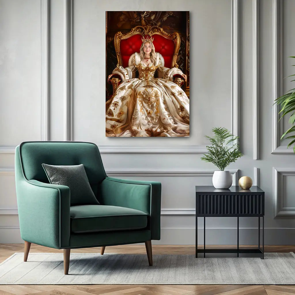 The Queen of Gold custom royal portrait wall art canvas