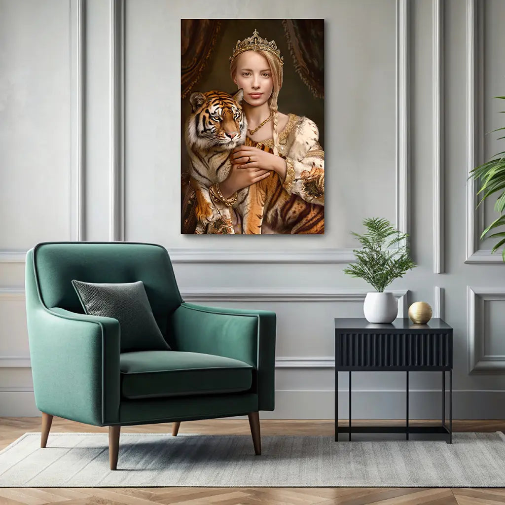 The Queen of Tigers custom personalized female portrait wall decor