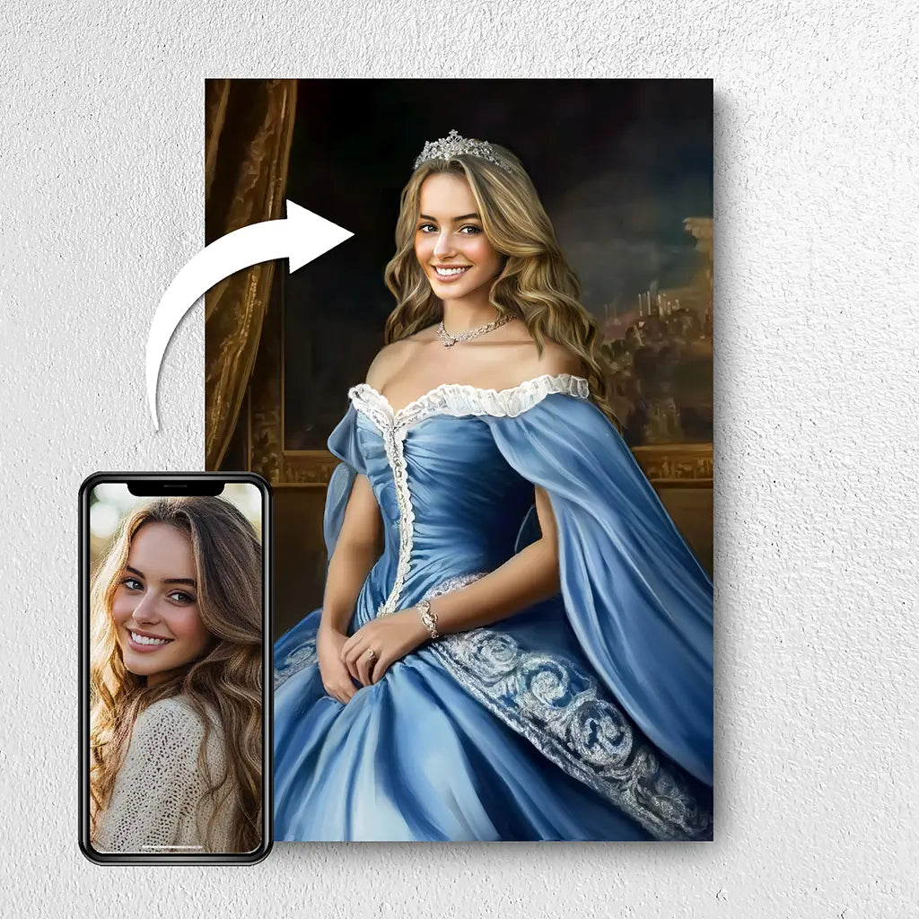 The Sapphire Queen custom royal female portrait from photo