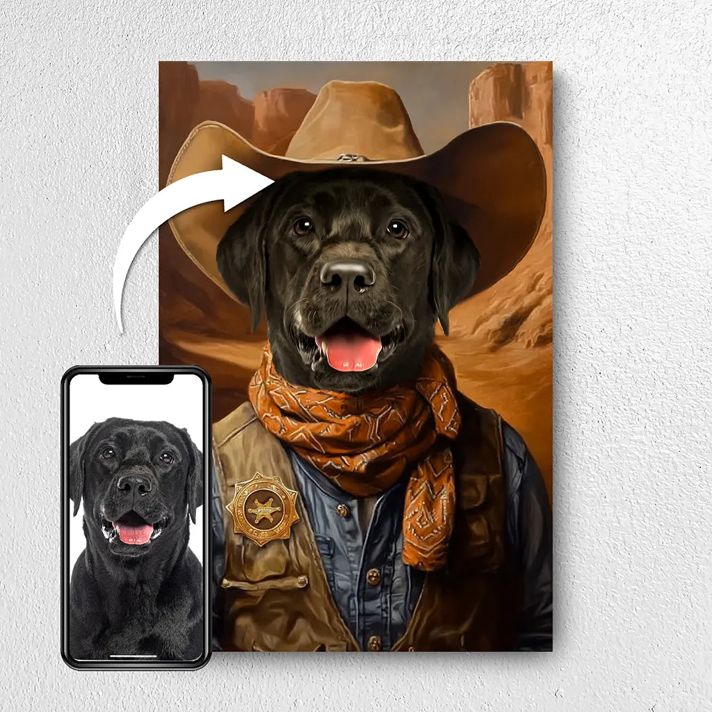 The Sheriff cowboy custom pet portrait from photo