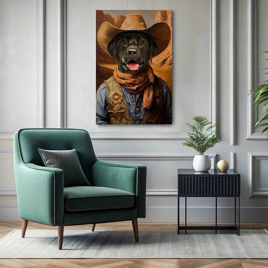 The Sheriff cowboy custom pet portrait wall art canvas
