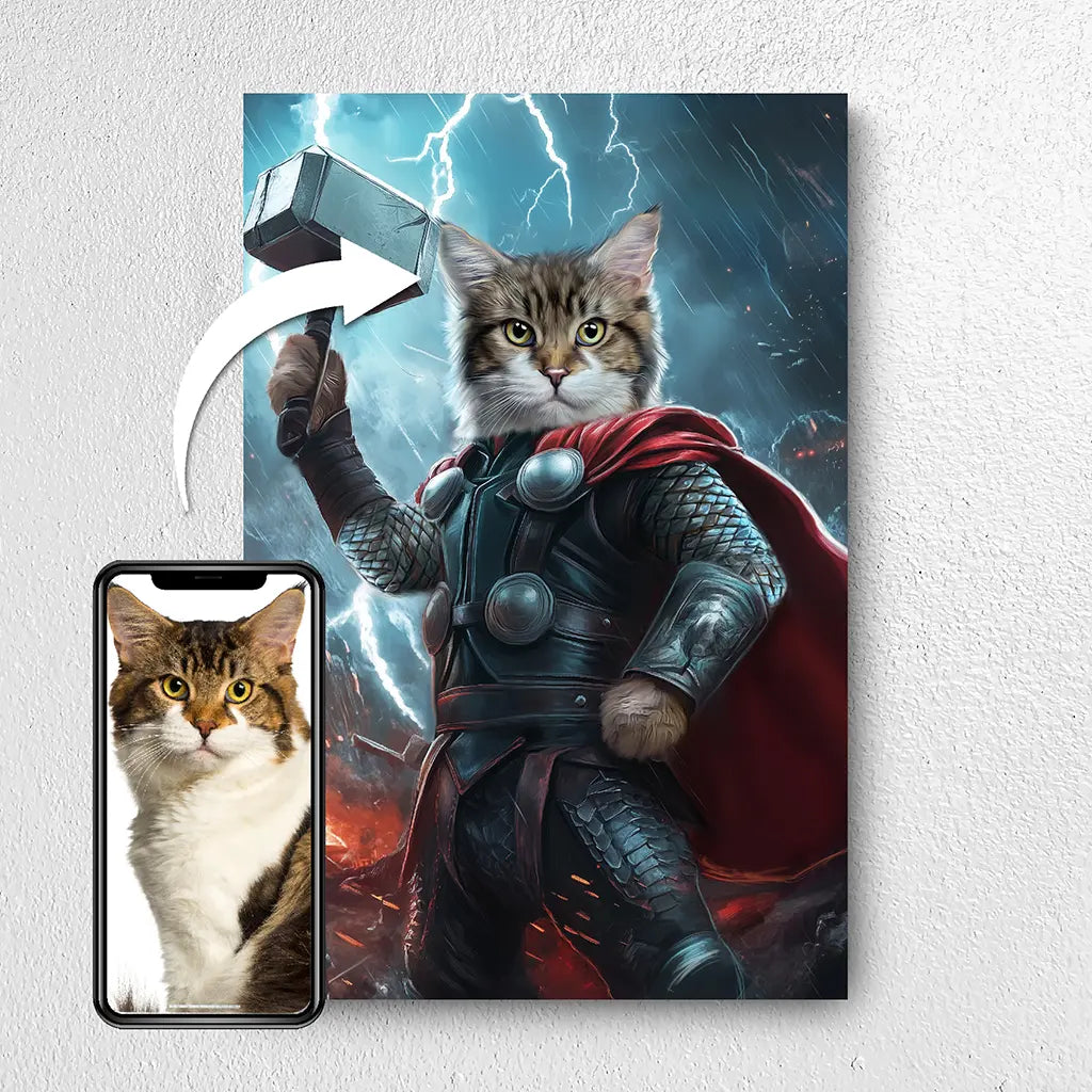 The Thunderpaw custom cat superhero portrait from photo
