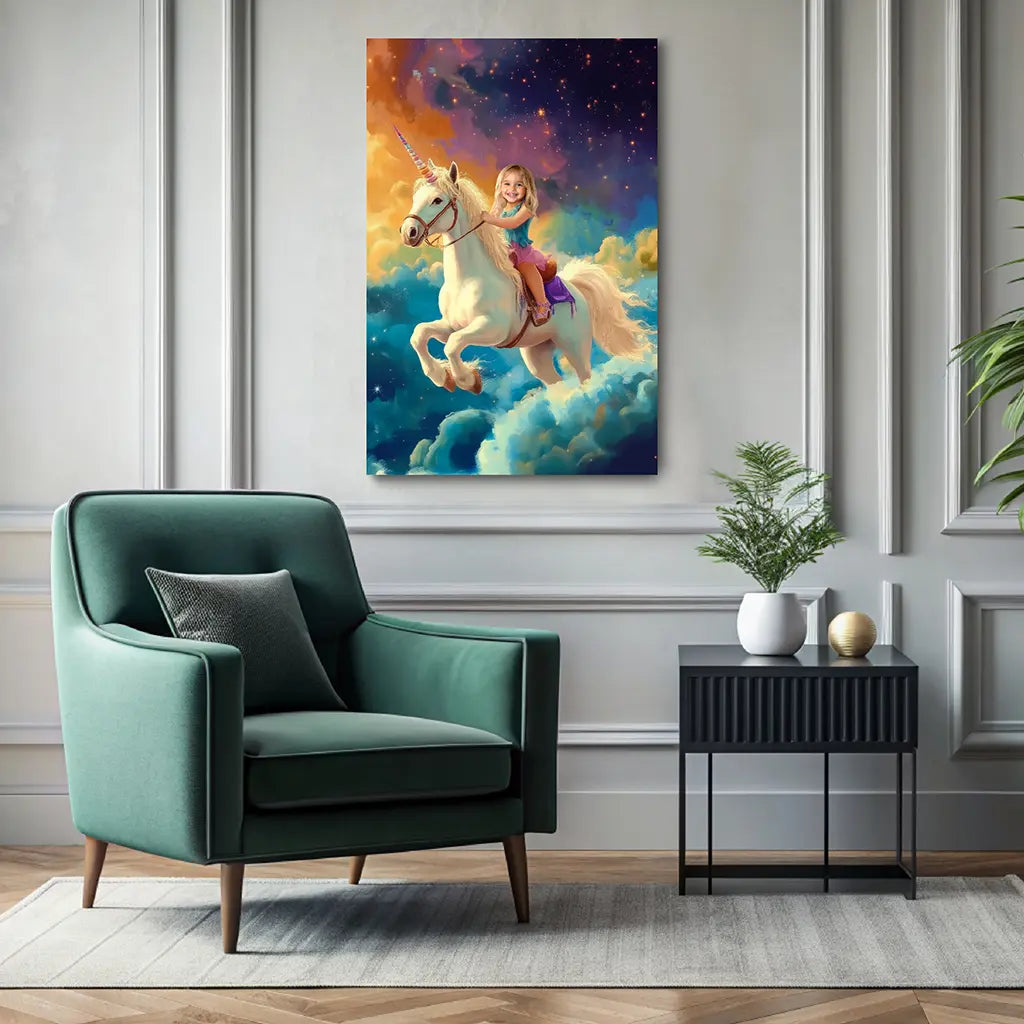The Unicorn Princess custom girl portrait wall art canvas