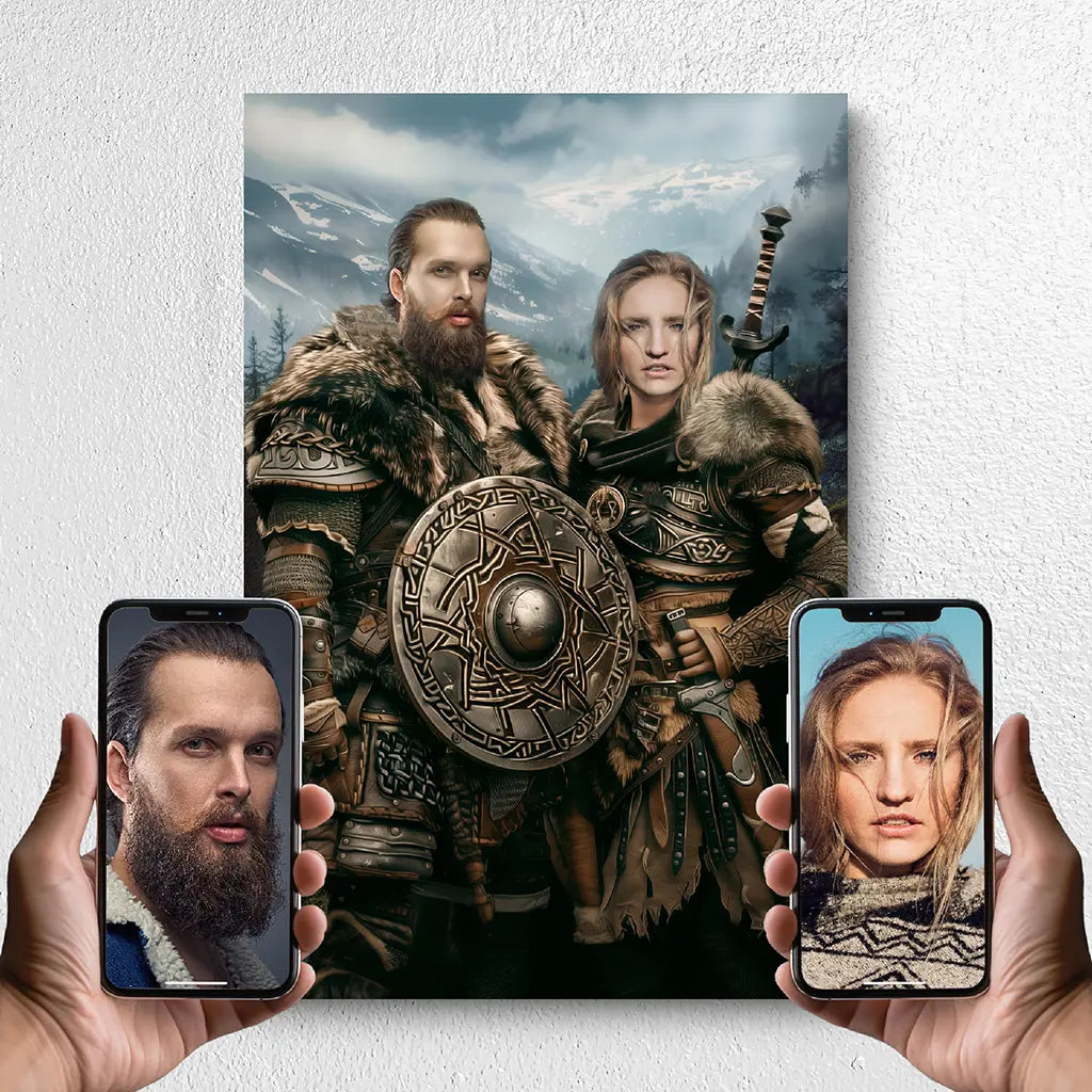 The Viking Couple custom personalized portrait from photo