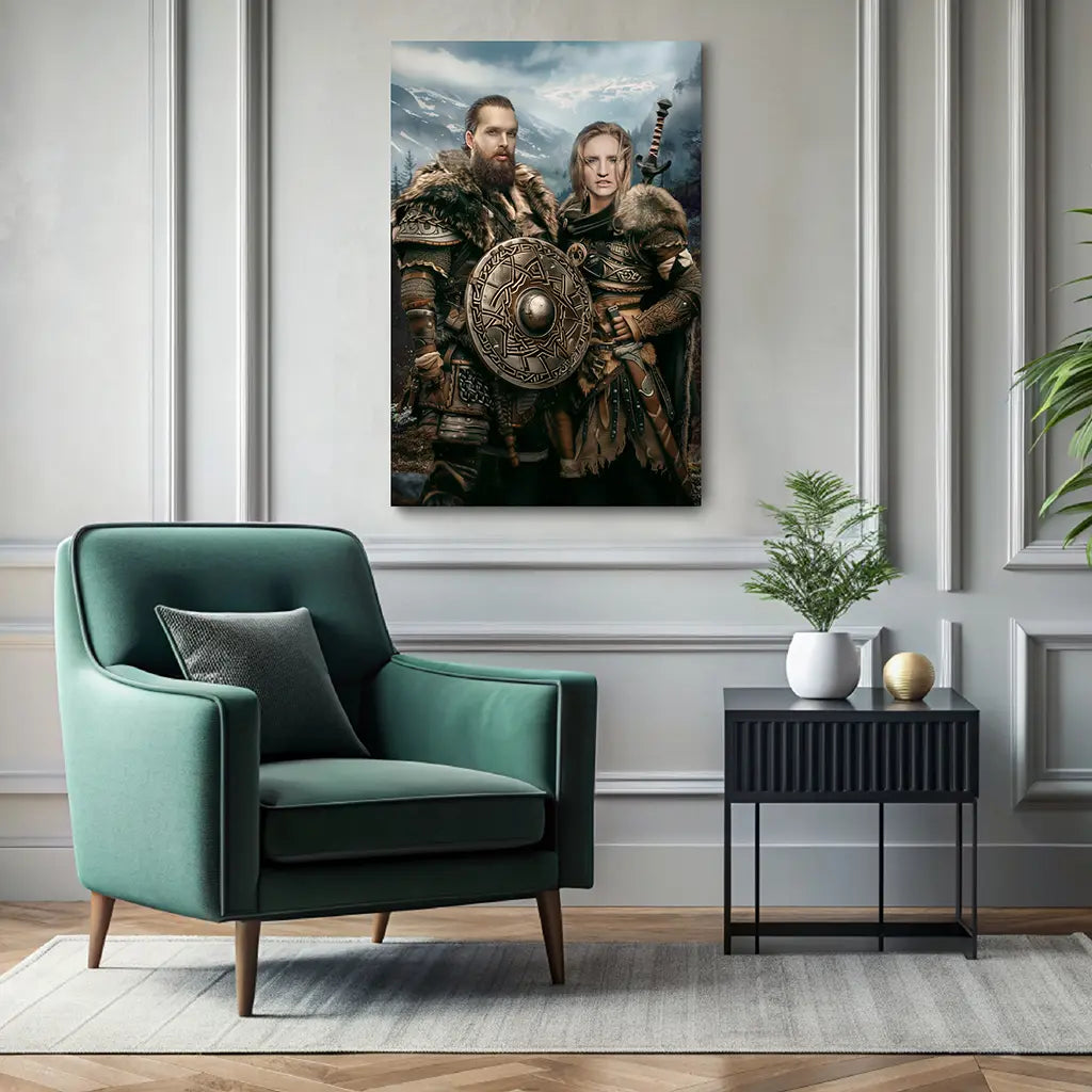 The Viking Couple custom personalized portrait wall decor