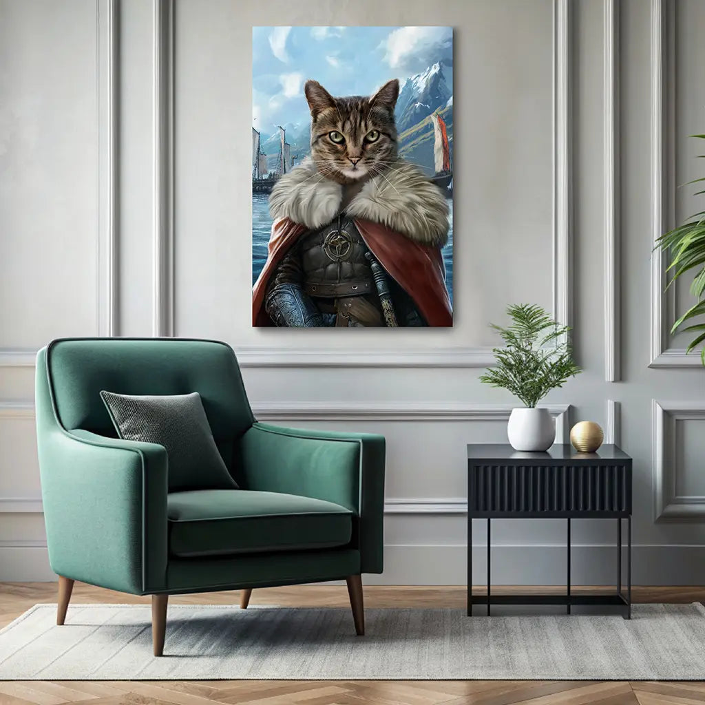 The Viking custom cat portrait wall art canvas