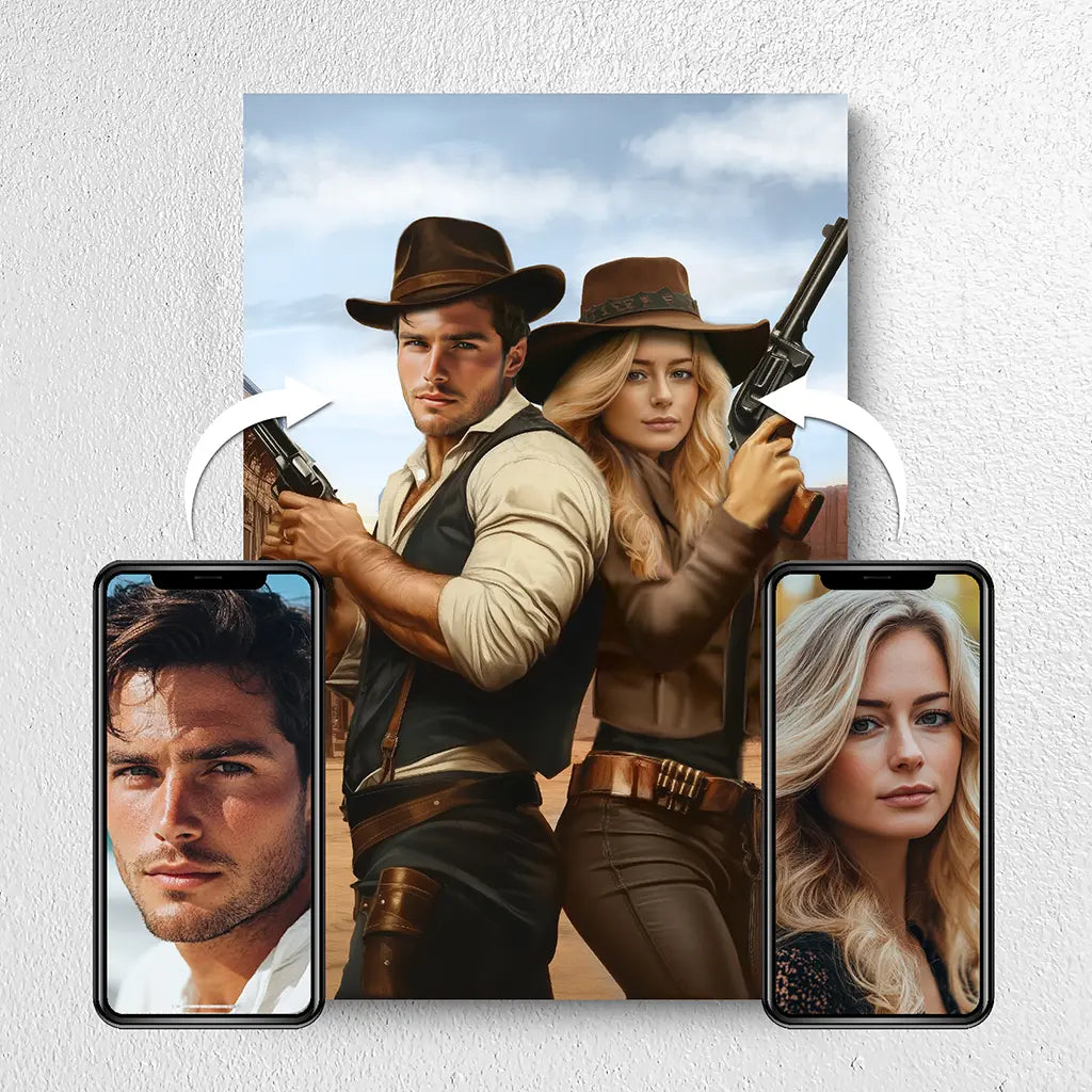The Wild West Couple custom portrait from photo