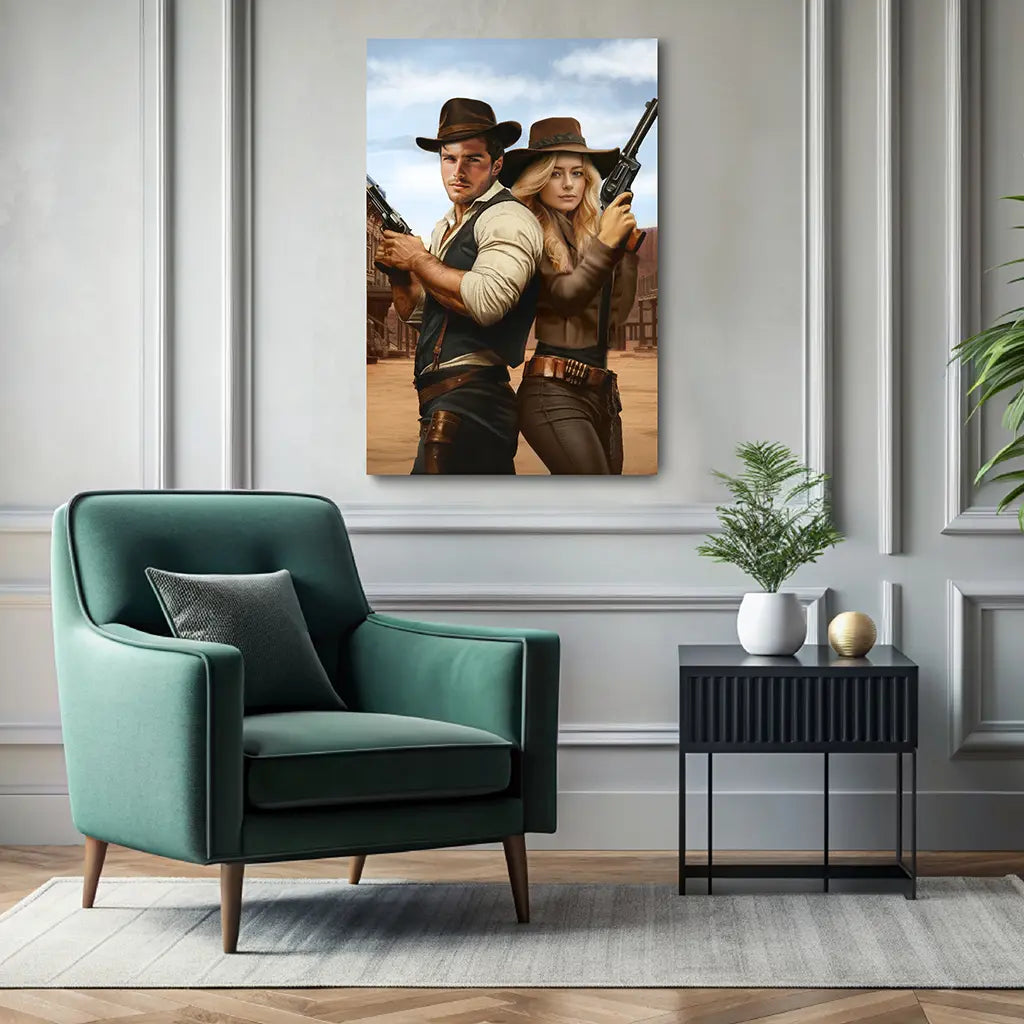 The Wild West Couple custom portrait wall art canvas
