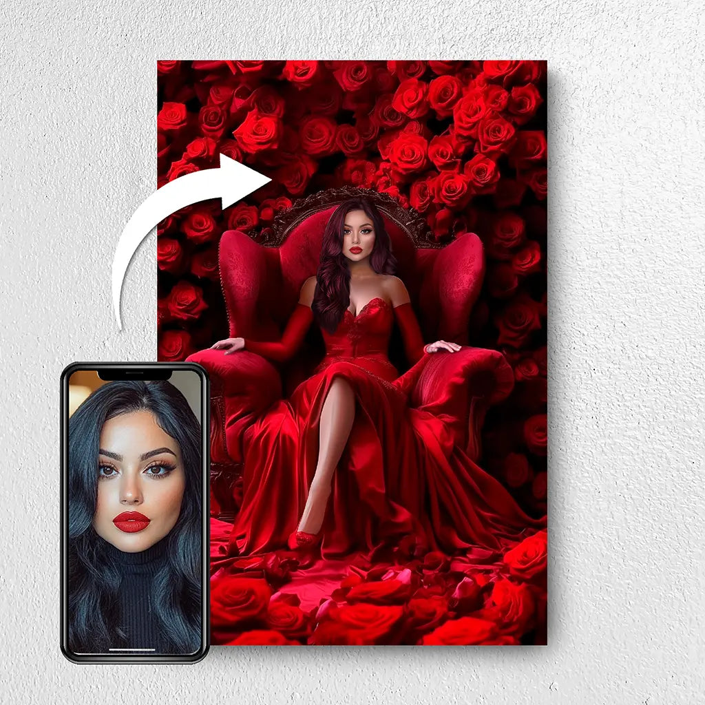 The queen of Red Roses custom female portrait from photo