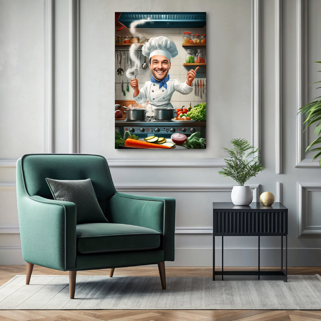 Custom chef caricature portrait printed on ready-to-hang canvas