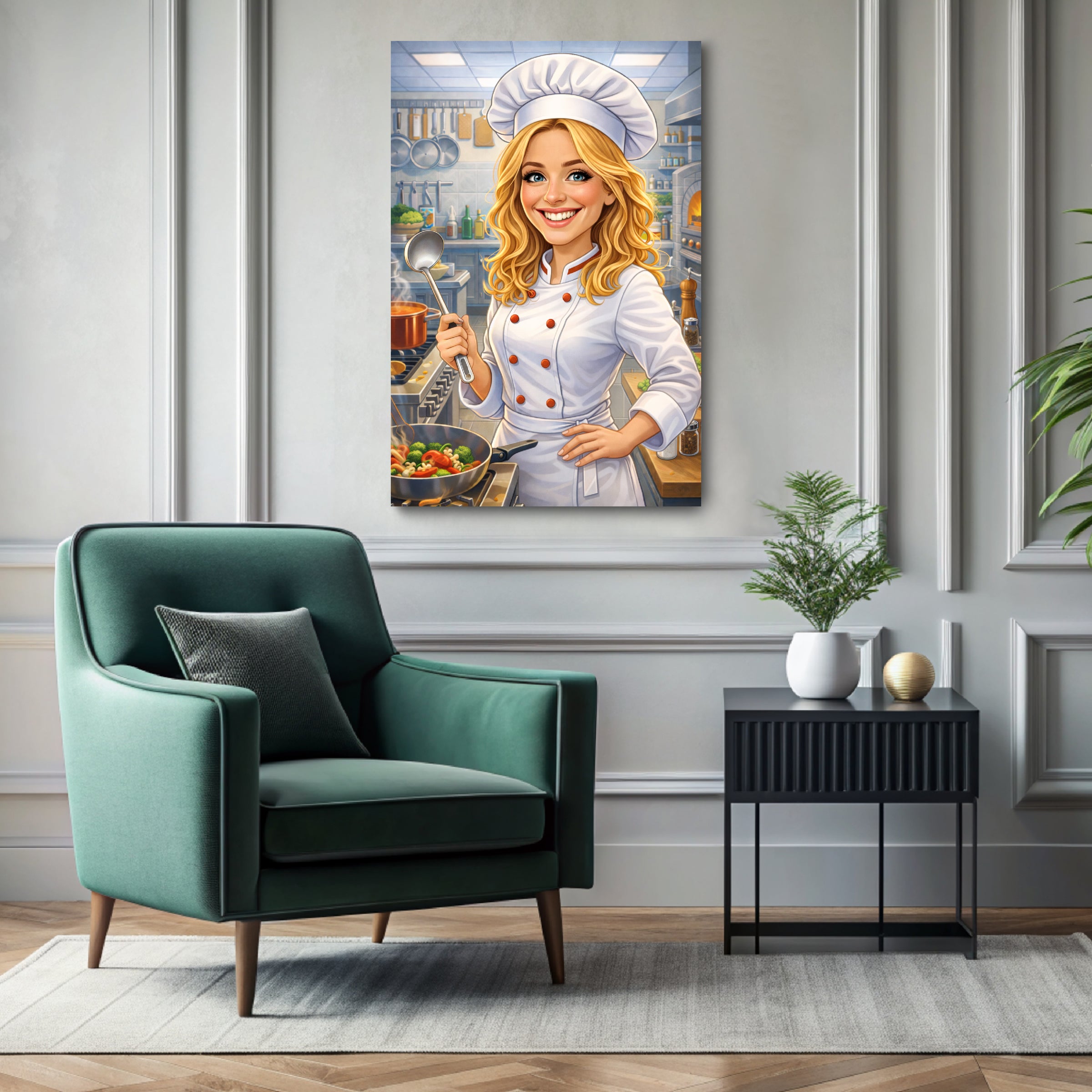 Custom chef caricature portrait printed on ready-to-hang canvas