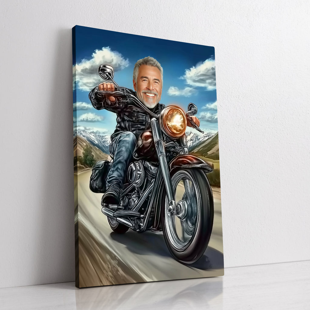 Custom biker caricature portrait from photo by professional artist