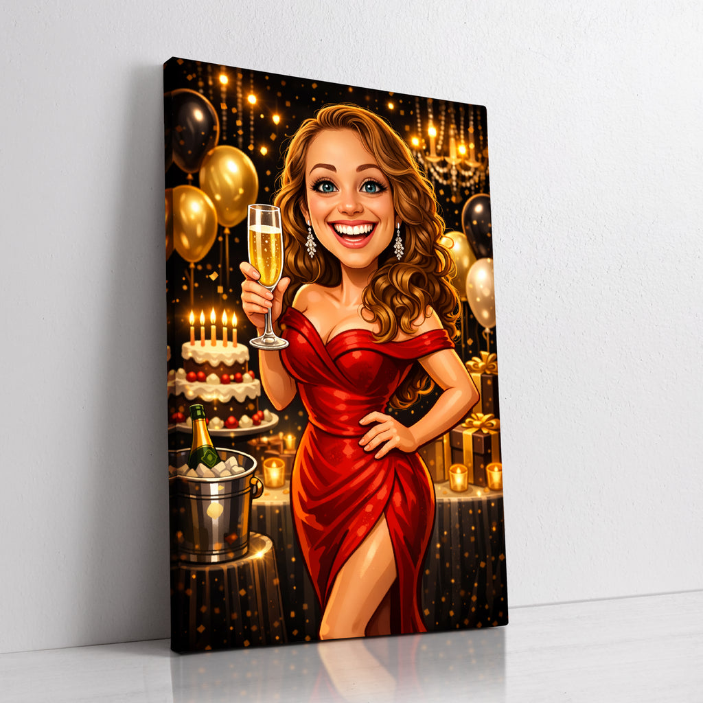 Custom birthday caricature portrait from photo by professional artist