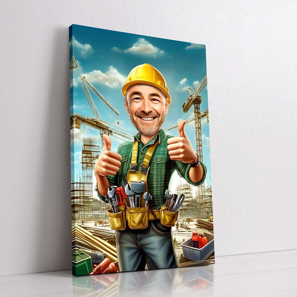 Custom contractor builder caricature portrait from photo by professional artist