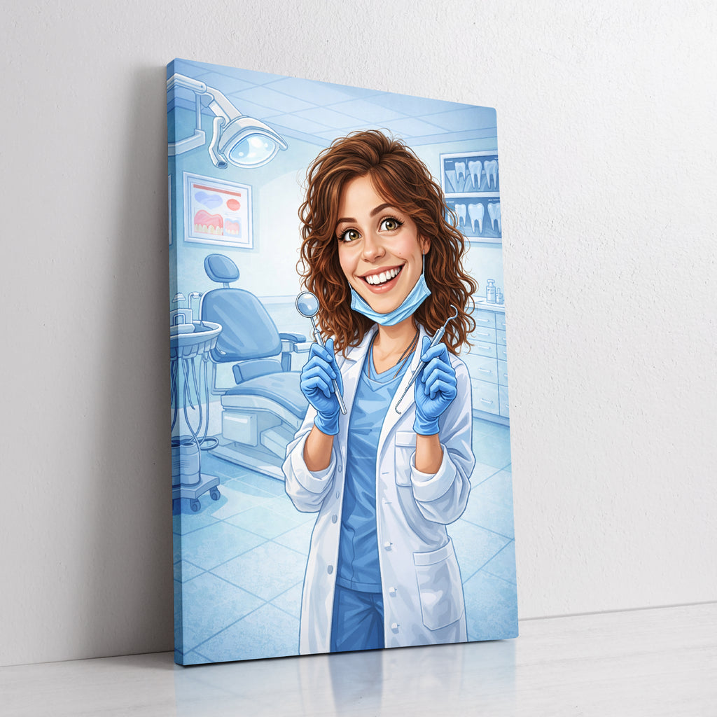 Custom dentistcaricature portrait from photo by professional artist