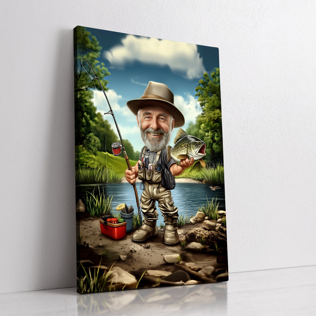 Custom fishermen caricature portrait from photo by professional artist