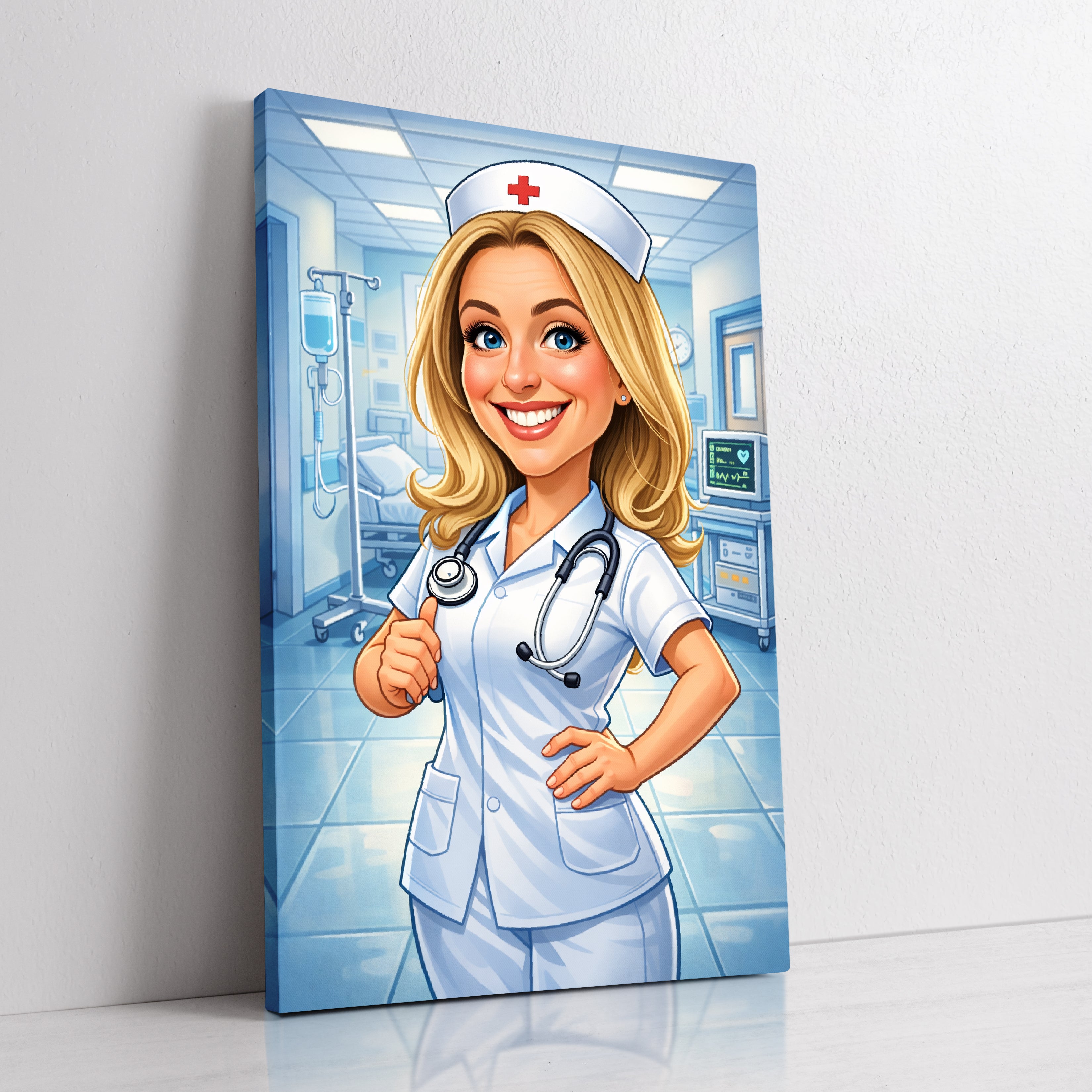Custom nurse caricature portrait from photo by professional artist