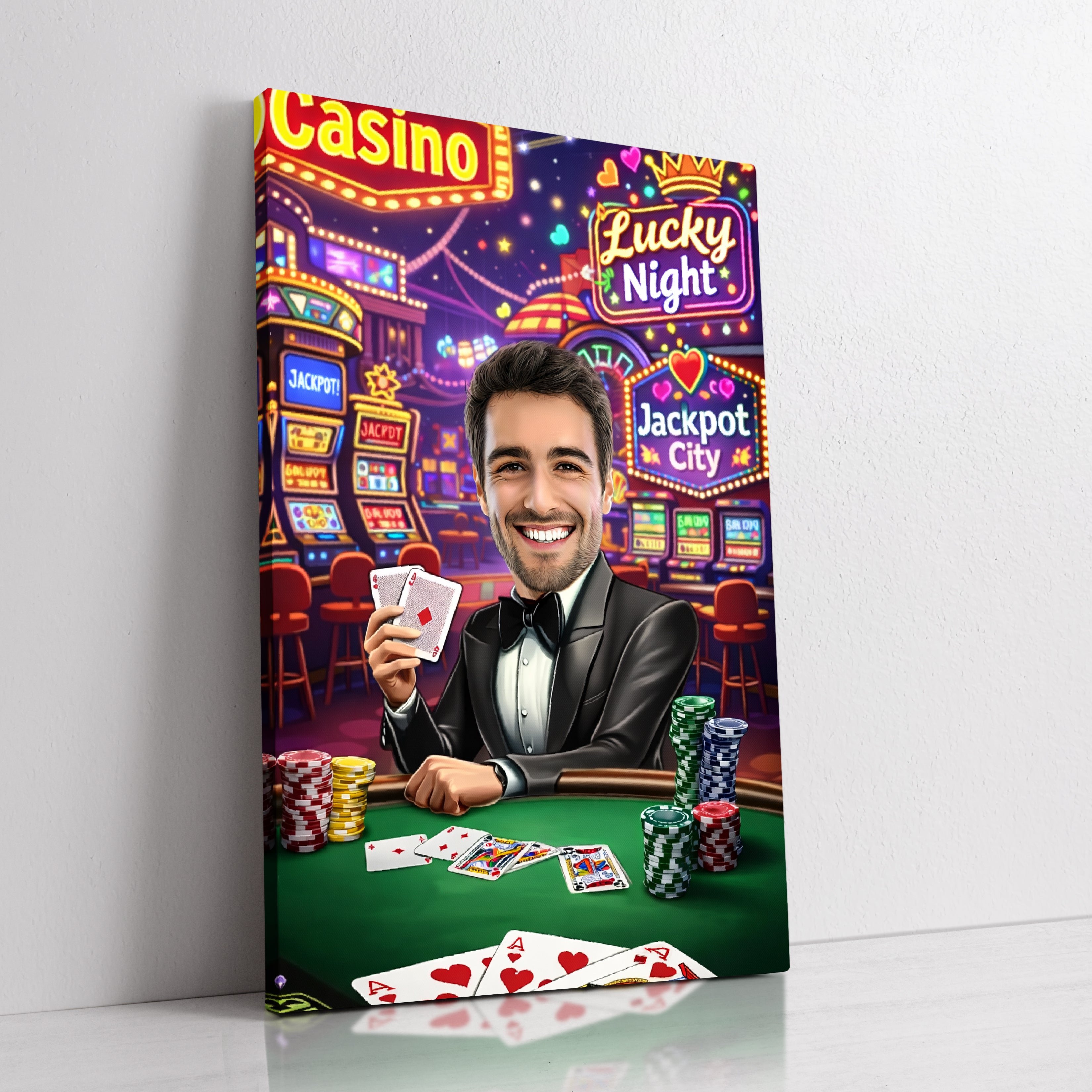 Custom poker player caricature portrait from photo by professional artist