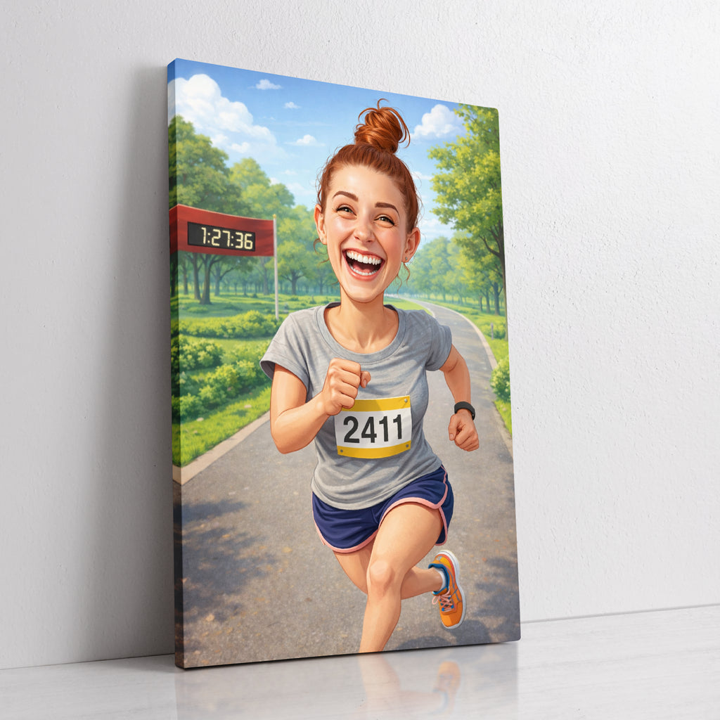 Custom runner caricature portrait from photo by professional artist
