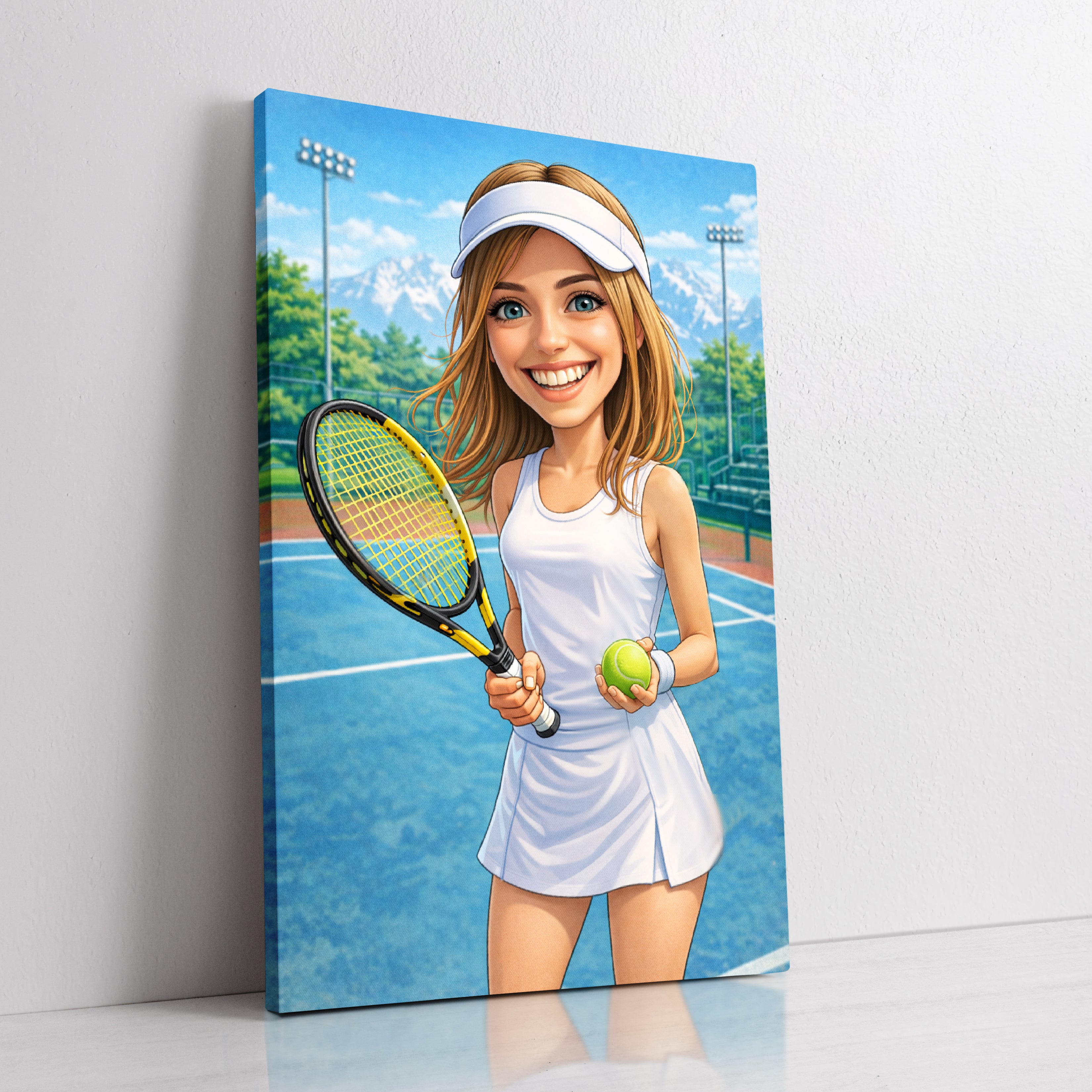 Custom tennis player caricature portrait from photo by professional artist