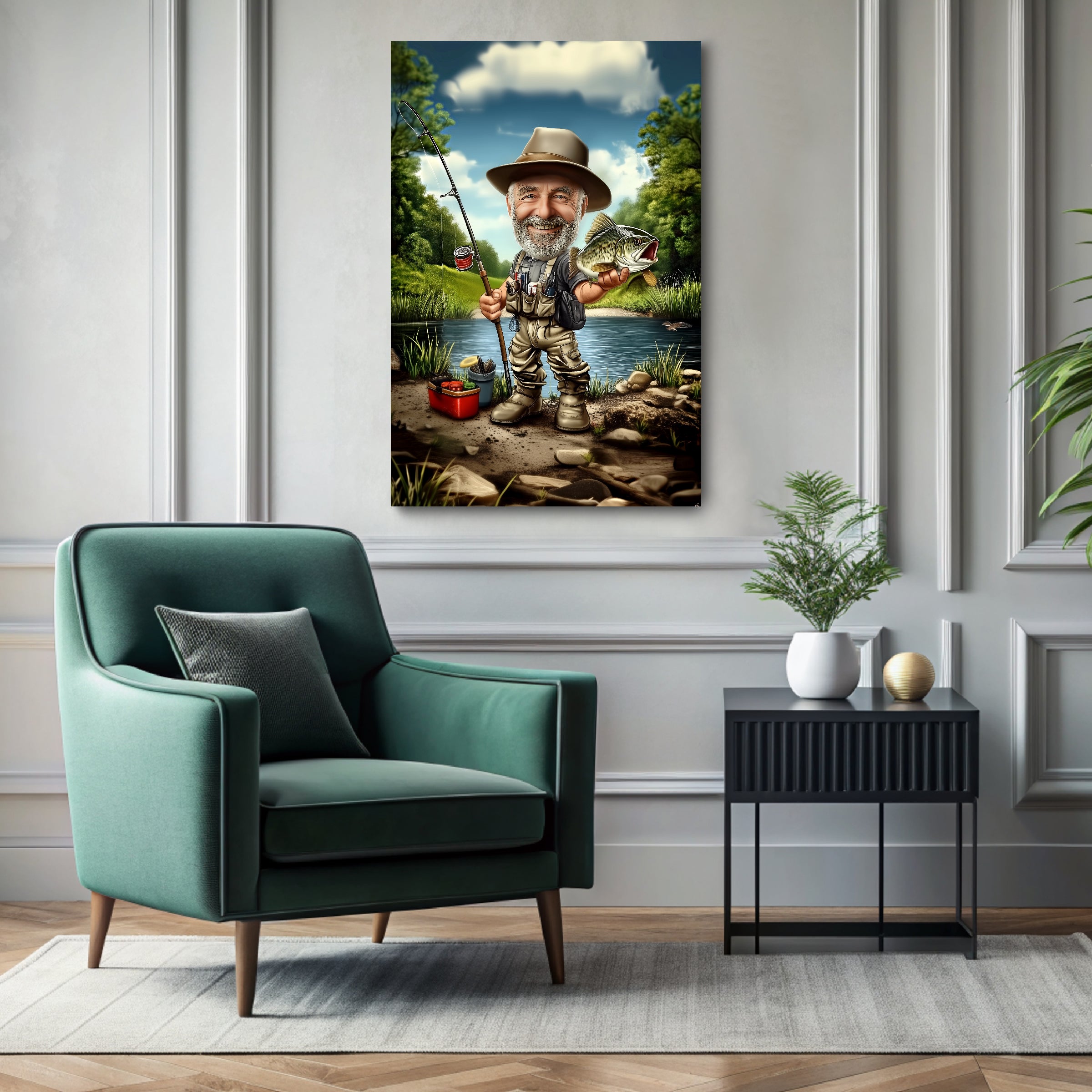 Custom fishermen caricature portrait printed on ready-to-hang canvas