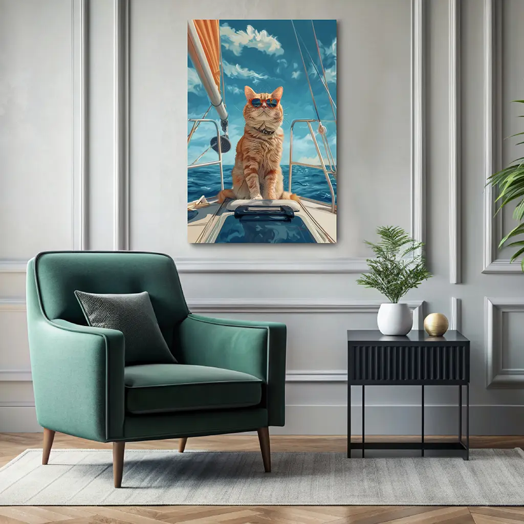 On Vacation custom personalized cat portrait wall decor