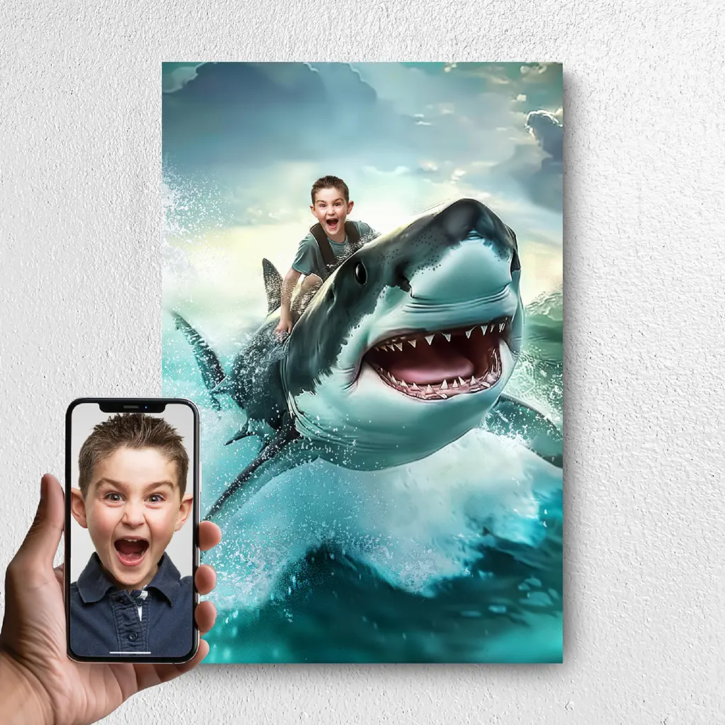 Riding a Shark custom personalized portrait from photo