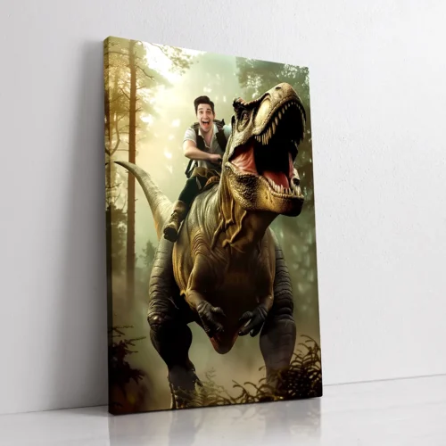 Riding a T-Rex custom personalized male portrait