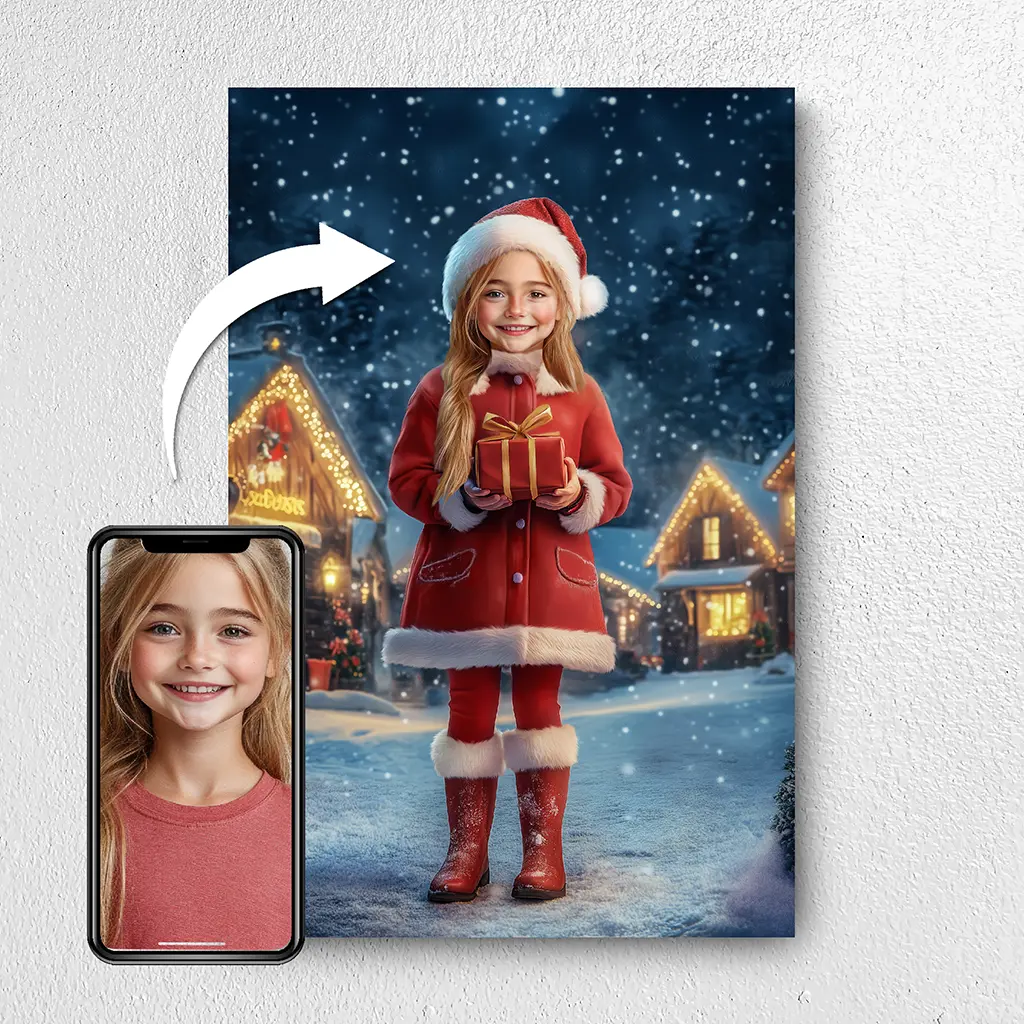 Santa's Little Helper custom Christmas girl portrait from photo