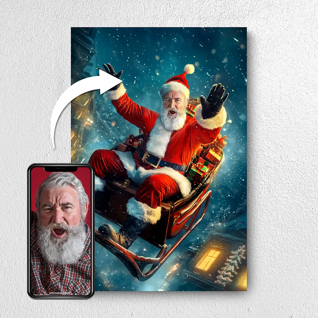 Santa's Sleigh Ride custom Santa Claus Christmas portrait from photo