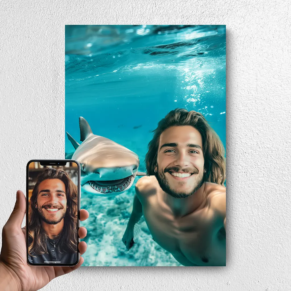 Selfie with Shark custom personalized portrait from photo