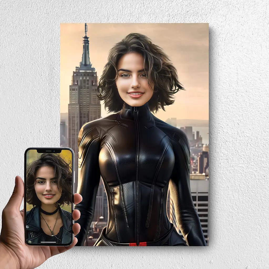 Superheroine custom personalized portrait from photo