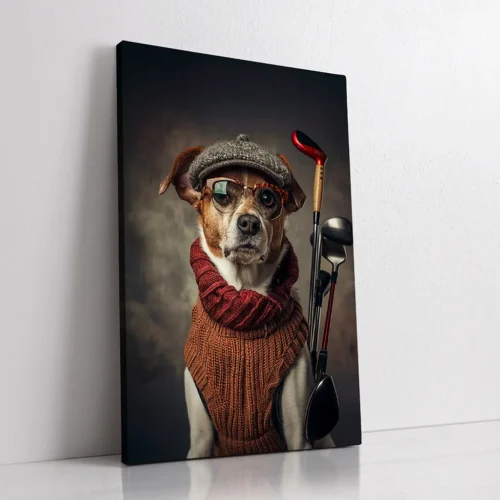 The Golfer custom personalized dog portrait