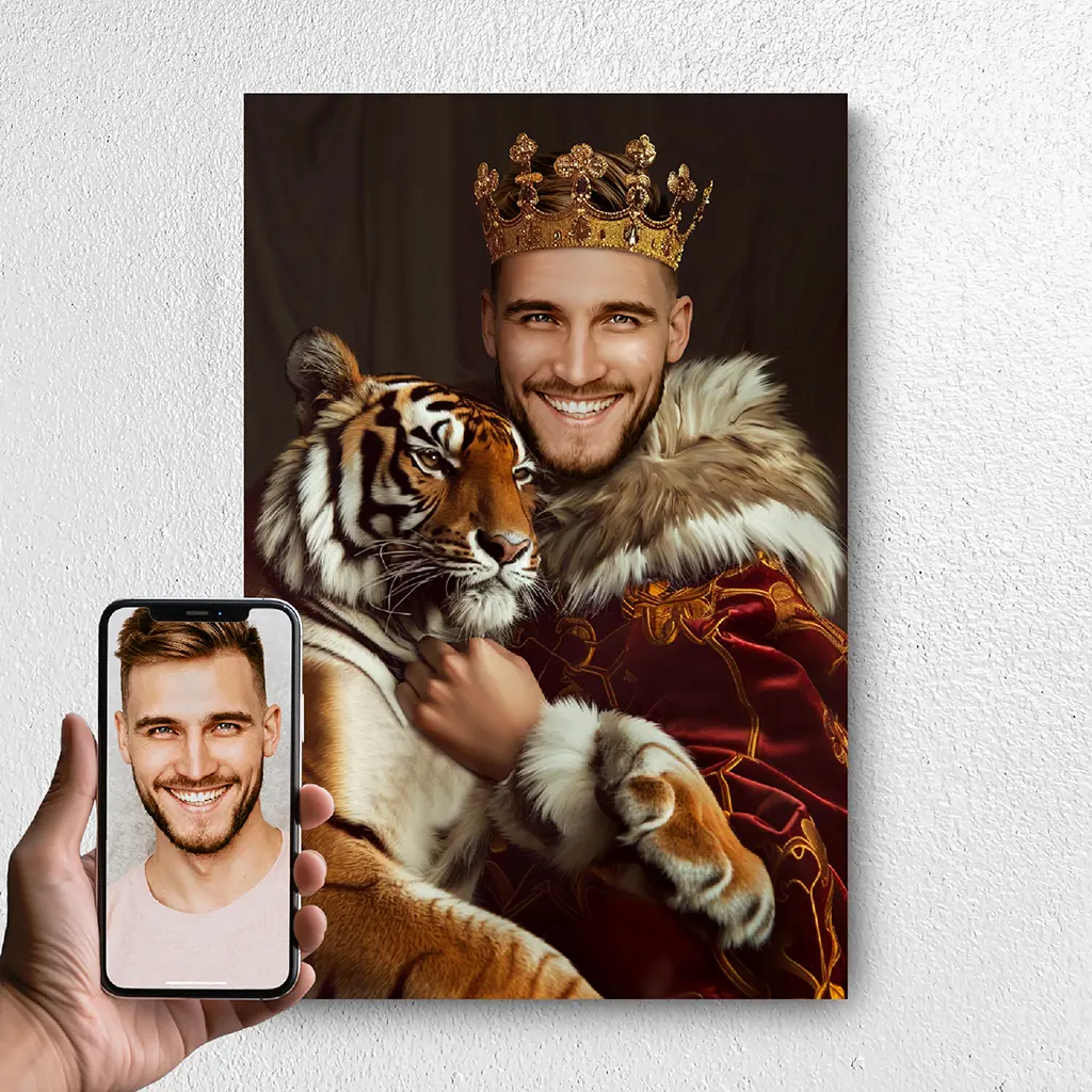 The Man with a tiger custom presonalized royal portrait from photo