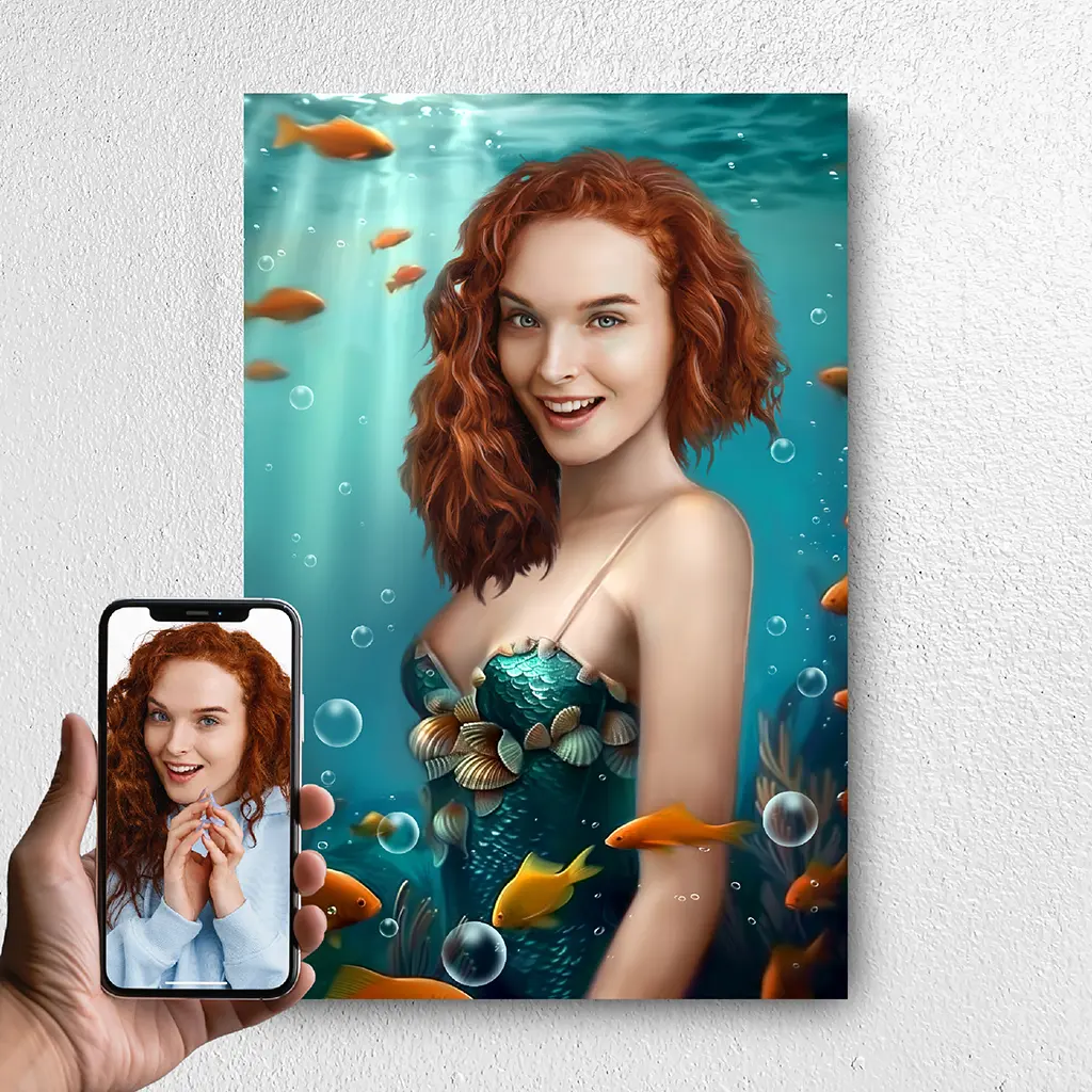 The Mermaid Princess custom personalized female portrat from photo