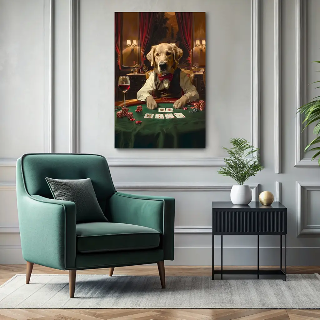 The Poker Player custom personalized dog portrait wall decor