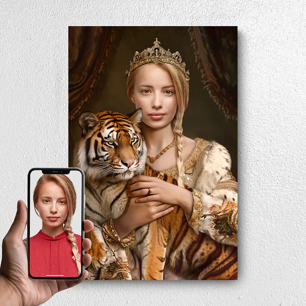 The Queen of Tigers custom personalized female portrait from photo